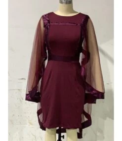 Solid Color Mesh Patchwork Cape Dress -OTIS Clothing Shop 201204675 3 1