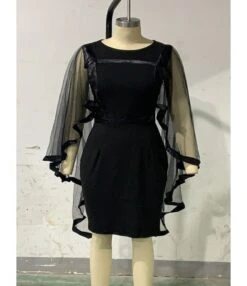 Solid Color Mesh Patchwork Cape Dress -OTIS Clothing Shop 201204675 4 1