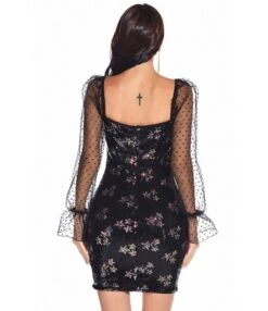Sheer Ruffle Sleeve Flower Pattern Sequin Dress -OTIS Clothing Shop 201210081 3