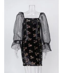 Sheer Ruffle Sleeve Flower Pattern Sequin Dress -OTIS Clothing Shop 201210081 4 1