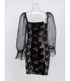 Sheer Ruffle Sleeve Flower Pattern Sequin Dress -OTIS Clothing Shop 201210081 6