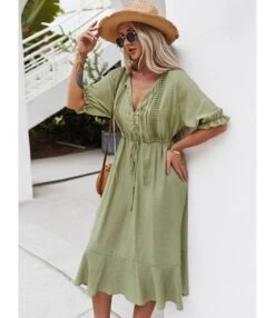 Lace Insert Tie-neck Ruffled Dress -OTIS Clothing Shop 201218966 9