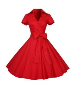 V Collar Bowknot Front Plain Swing Dress -OTIS Clothing Shop 201228250 2 1
