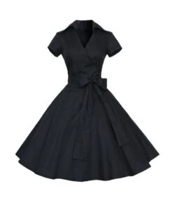 V Collar Bowknot Front Plain Swing Dress -OTIS Clothing Shop 201228250 3 1