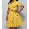 Lapel Collar Belted Polka Dots Swing Dress -OTIS Clothing Shop 201231960 1