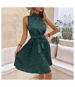 Casual Leopard Tank Dress Lace-Up Sleeveless Ruched Wholesale Dresses SDN561292