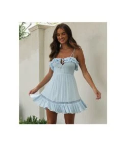 Solid Color Lotus Leaf Lace-Up Slip Swing Dress Wholesale Dresses SDN536196 -OTIS Clothing Shop 20220802060410936