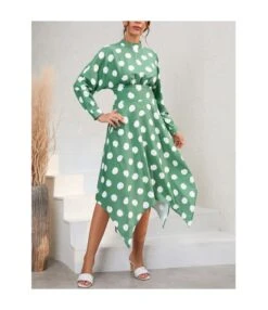 Casual Polka Dot Irregular Midi Dress Long Sleeve Slim A-Line Wholesale Dresses SDN561529
