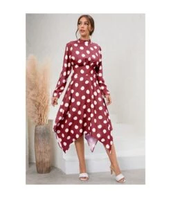 Casual Polka Dot Irregular Midi Dress Long Sleeve Slim A-Line Wholesale Dresses SDN561529 -OTIS Clothing Shop 20220803040536614
