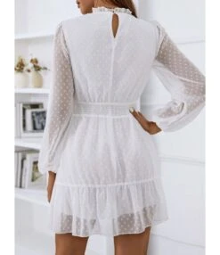 Casual Lace Trim A-Line Dress Puff Sleeves High Waist Wholesale Dresses SDN561461 -OTIS Clothing Shop 20220803041044146