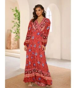 Lantern Long Sleeve Lace Up Maxi Dresses Wholesale Bohemian Dress For Women SDN536296 -OTIS Clothing Shop 20220810021959979 1