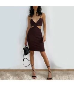 Sexy Slim Low-Cut Hollow Wrap Chest Sling Knit Dress Wholesale Bodycon Dresses SDN536237 -OTIS Clothing Shop 20220817 142502