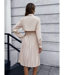 Trendy Long Sleeve Tie-Up Pleated Trench Coat Dress Wholesale Shirt Dresses SDN536044 -OTIS Clothing Shop 20220817102932163