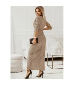 Shining Long Sleeve V-Neck Slit Sexy Wrap Prom Dress Wholesale Maxi Dresses SDN536263 -OTIS Clothing Shop 20220823112152746