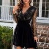 Mesh Lantern Long Sleeve Sexy Deep V Sequin Dress Wholesale Dresses SDN536449 -OTIS Clothing Shop 20220824030757217 1