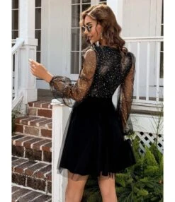 Mesh Lantern Long Sleeve Sexy Deep V Sequin Dress Wholesale Dresses SDN536449 -OTIS Clothing Shop 20220824030758530