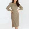 Long Sleeve Slim Fit Mid Length Pleated Knit Dress Wholesale Jersey Dresses SDN536458 -OTIS Clothing Shop 20220831020120637 1
