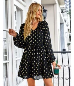 Polka Dot Long Sleeve Lace-Up Casual Loose Smocked Dress Wholesale Dresses SDN535295 -OTIS Clothing Shop 20220901031656362 1