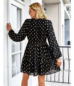 Polka Dot Long Sleeve Lace-Up Casual Loose Smocked Dress Wholesale Dresses SDN535295 -OTIS Clothing Shop 20220901031656677