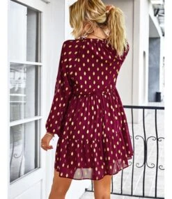 Polka Dot Long Sleeve Lace-Up Casual Loose Smocked Dress Wholesale Dresses SDN535295 -OTIS Clothing Shop 20220901031657085