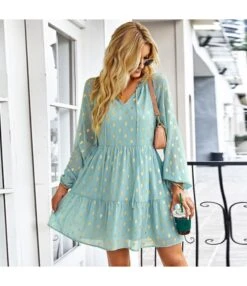Polka Dot Long Sleeve Lace-Up Casual Loose Smocked Dress Wholesale Dresses SDN535295 -OTIS Clothing Shop 20220901031657777 1
