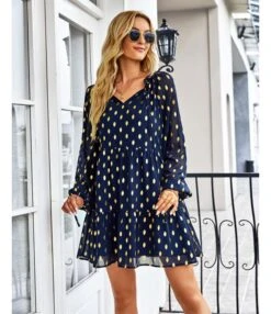 Polka Dot Long Sleeve Lace-Up Casual Loose Smocked Dress Wholesale Dresses SDN535295 -OTIS Clothing Shop 20220901031658185 1
