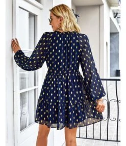 Polka Dot Long Sleeve Lace-Up Casual Loose Smocked Dress Wholesale Dresses SDN535295 -OTIS Clothing Shop 20220901031658280