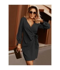 Sexy V Neck Lace-Up Mini Dress Puff Sleeve Solid Color Wholesale Dresses SDN561528 -OTIS Clothing Shop 20220905053401095