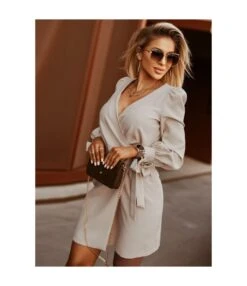 Sexy V Neck Lace-Up Mini Dress Puff Sleeve Solid Color Wholesale Dresses SDN561528 -OTIS Clothing Shop 20220905053401850