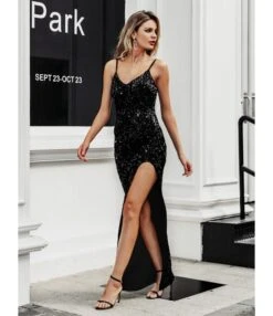 Elegant Sexy V-Neck Slip Sequin Maxi Slit Dress Evening Sleeveless Wholesale Dresses SDN562258 -OTIS Clothing Shop 20220913070130315