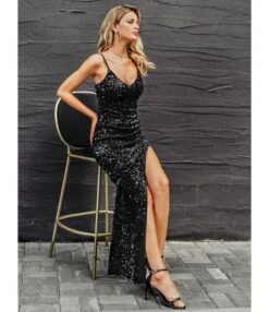 Elegant Sexy V-Neck Slip Sequin Maxi Slit Dress Evening Sleeveless Wholesale Dresses SDN562258 -OTIS Clothing Shop 20220913070131132
