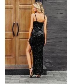 Elegant Sexy V-Neck Slip Sequin Maxi Slit Dress Evening Sleeveless Wholesale Dresses SDN562258 -OTIS Clothing Shop 20220913070131981