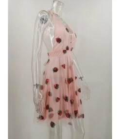Deep V-neck Sequins Strawberry Embroidered Halter Dress -OTIS Clothing Shop 210104414 5