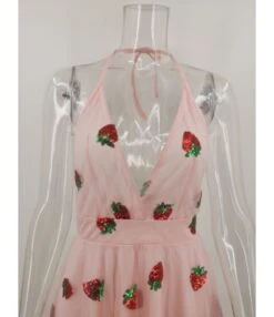 Deep V-neck Sequins Strawberry Embroidered Halter Dress -OTIS Clothing Shop 210104414 7