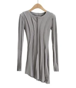 Irregular Seam Pleated Ribbed Dress -OTIS Clothing Shop 210114999 3