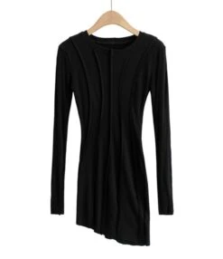 Irregular Seam Pleated Ribbed Dress -OTIS Clothing Shop 210114999 4