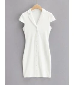 Peak Neck Solid Ribbed Knitting Dress