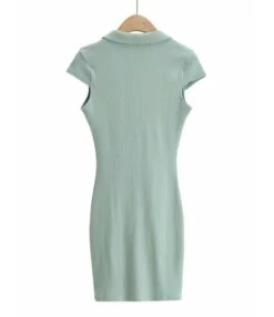 Peak Neck Solid Ribbed Knitting Dress -OTIS Clothing Shop 210118224 4