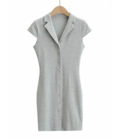 Peak Neck Solid Ribbed Knitting Dress -OTIS Clothing Shop 210118224 7