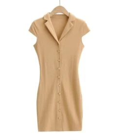 Peak Neck Solid Ribbed Knitting Dress -OTIS Clothing Shop 210118224 8