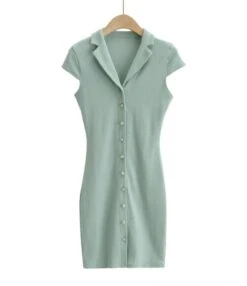 Peak Neck Solid Ribbed Knitting Dress -OTIS Clothing Shop 210118224 9