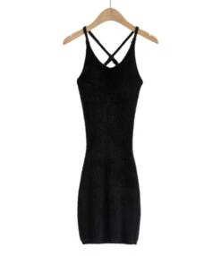 Criss Cross Back Fuzzy Knitted Suspender Dress -OTIS Clothing Shop 210118942 10