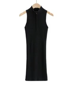 Half Zipper Rib-knit Tank Dress -OTIS Clothing Shop 210127224 4