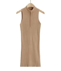 Half Zipper Rib-knit Tank Dress -OTIS Clothing Shop 210127224 5