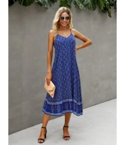 V Collar Flower Print Cami Dress