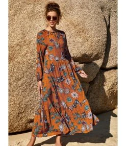 Tied Round Neck Flower Print Maxi Dress