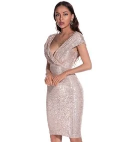 Deep V-neck Partywear Bodycon Sequins Dress -OTIS Clothing Shop 210330457 6