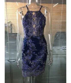 Sleeveless Back Crisscross Lettuce Trim Totem Print Stitching Lace Halter Dress -OTIS Clothing Shop 210510884 4