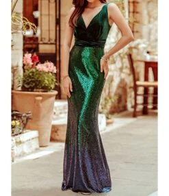 Sleeveless V-neck Velvet Sequin Patchwork Evening Maxi Dress -OTIS Clothing Shop 210514423 2