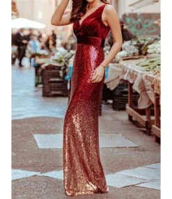 Sleeveless V-neck Velvet Sequin Patchwork Evening Maxi Dress -OTIS Clothing Shop 210514423 3